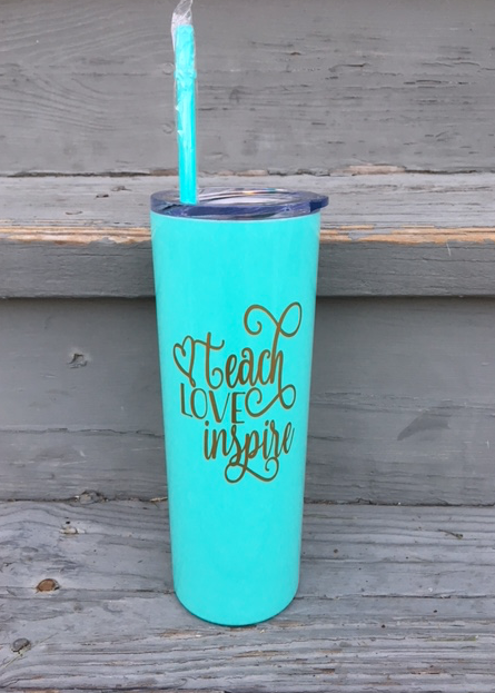 Skinny Steel Tumbler w/ Matching Straw - Rose Gold - Pinwheel Prints